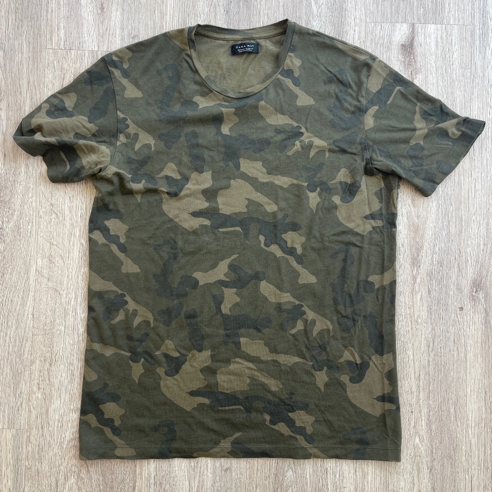 ZARA Men's T-Shirt Short Sleeve Crewneck Camo Army Size M 40